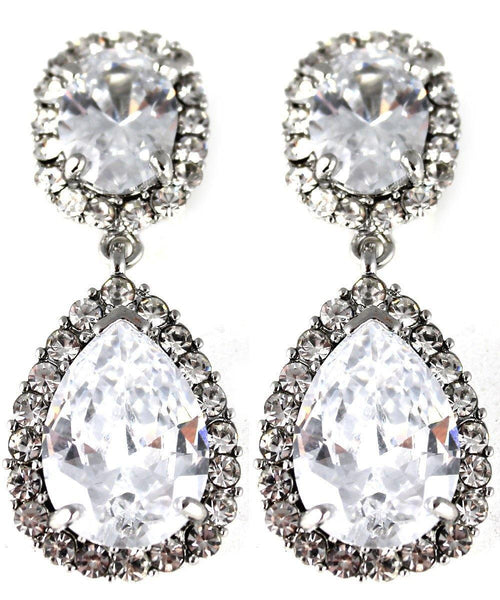 Drops - Silver Large Crystal Studded Double Drop