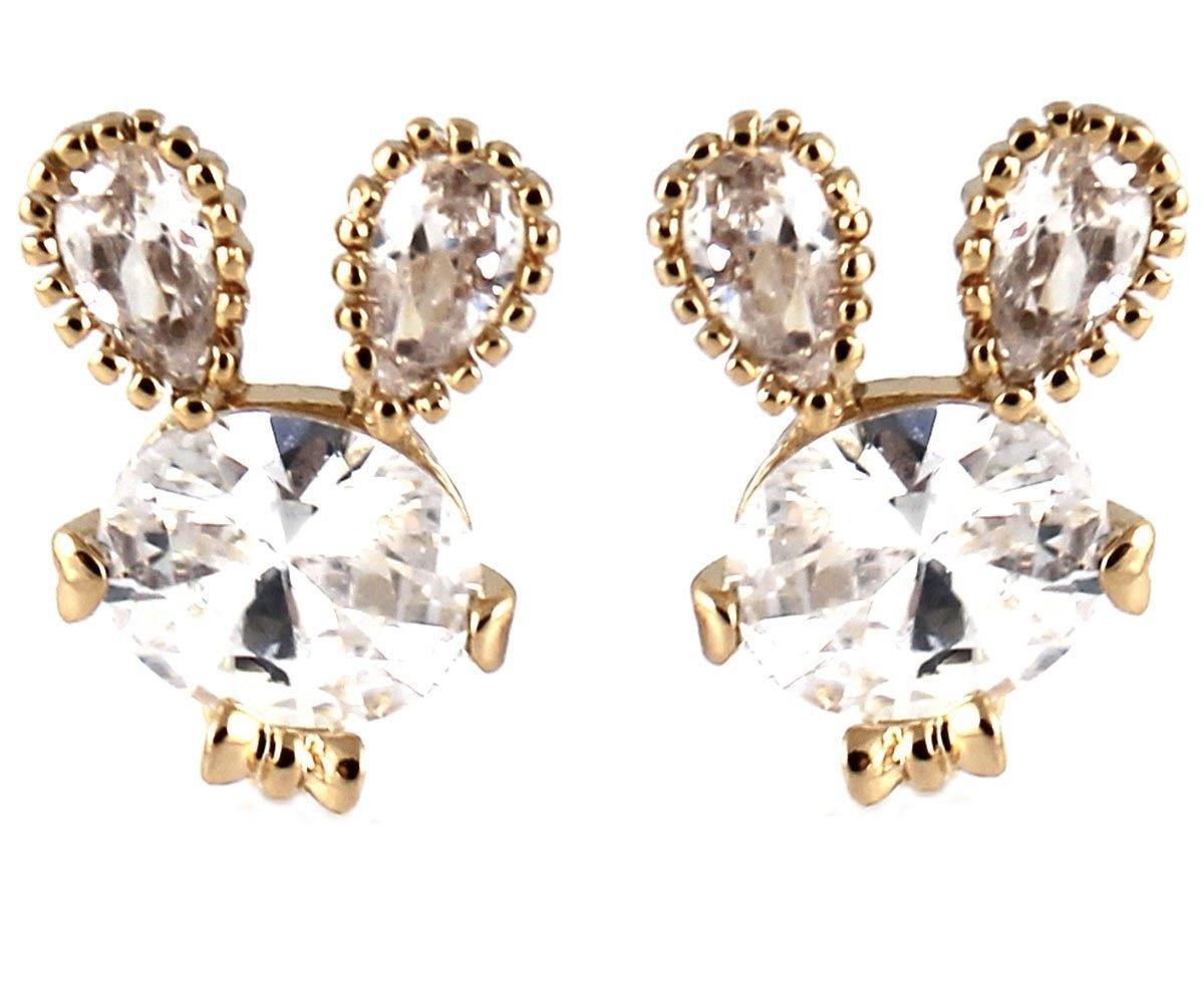 Clip On Blanc Crystal Bunny Stud Earrings